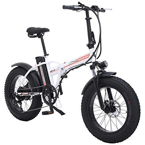 Vélo de montagne électrique pliant : Shengmilo 500W Vélos électriques Mountain Snow E-Bike Cyclisme sur Route, Fat Tire 4 Pouces, Shimano à Vitesse Variable 7 (Blanc)
