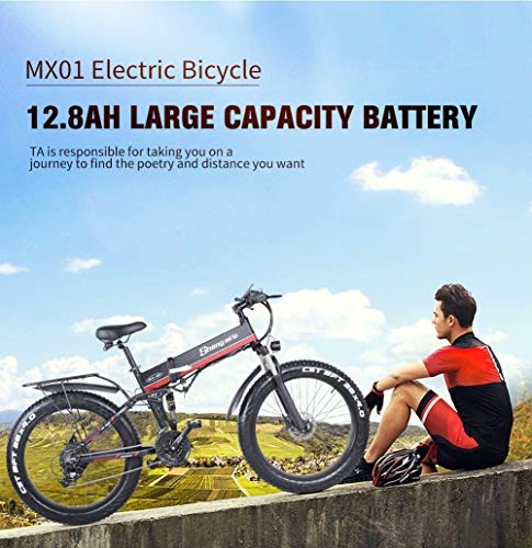 Vélo de montagne électrique pliant : Shengmilo-MX01 Vélo électrique Pliant 1000w de vélo de Montagne électrique à Suspension Totale de Graisse ebike 26 * 4.0 Pneu (Rouge)