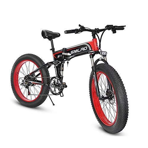Vélo de montagne électrique pliant : SMLRO 26''Folding Vélos Électriques pour Adultes, Fat en Alliage D'aluminium Pneus E-Bikes Vélos Tout Terrain, 48V 14.5Ah Amovible Au Lithium-ION Rechargeable avec 3 Modes D'équitation