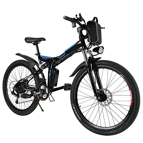 Vélo de montagne électrique pliant : Speedrid Vélo électrique pliable de 66 cm pour adultes, vélo électrique avec double absorption des chocs, freins à disque arrière et police, 21 vitesses.