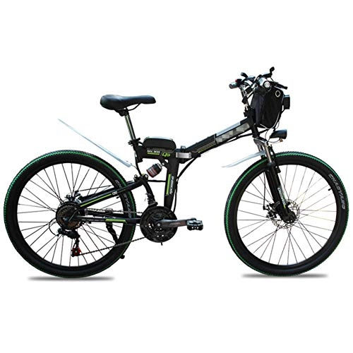Vélo de montagne électrique pliant : TANCEQI Folding Adult Electric Mountain Bike, 48V 500W Snow Bikes, Full Suspension 26 inch Electric Bicycle City E-Bike, Lightweight Bicycle for Teens Men Women, Vert