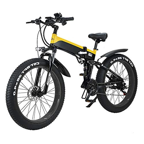 Vélo de montagne électrique pliant : TANCEQI VTT Mountain Bike Vélo Électrique Pliant Montagne 500 Watts 48V, 26'' 4.0 Gros Pneu E-Bike 21 Vitesse Neige VTT Vélo Électrique Pliant pour Adulte Femme / Homme, Jaune