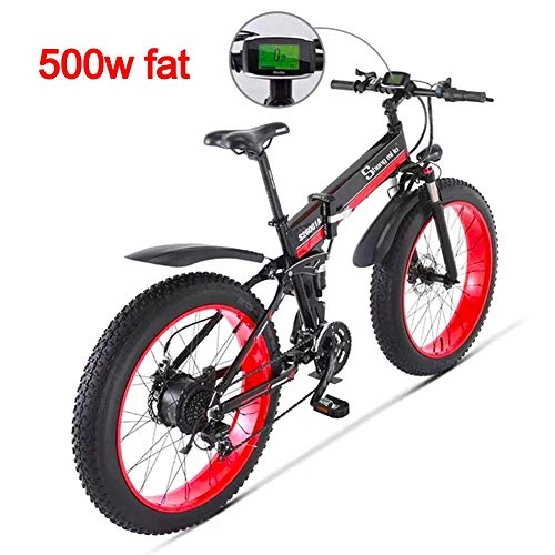 Vélo de montagne électrique pliant : Unbekannt Vélo Électrique pour Hommes de 500 W 26 Pouces 48V 12Ah Fat Tire Beach Bike VTT VTT Full Suspension VTT Ebike 21Vitesse