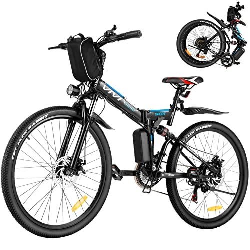 Vélo de montagne électrique pliant : VIVI 26" Vélo Électrique Pliable, VTT Électrique, 250W Vélo électrique pour Adulte avec Batterie Amovible 8Ah, Professionnel 21 Vitesses, Suspension Complète (Noir)