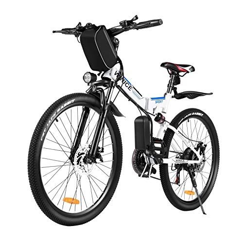 Vélo de montagne électrique pliant : Vivi Vélo électrique Vélo de Montagne électrique pour Adulte, vélo électrique Pliant de 26 ``, Moteur 250W avec Batterie au Lithium-ION 36V 8Ah, engrenage 21 Vitesses (White Blue)