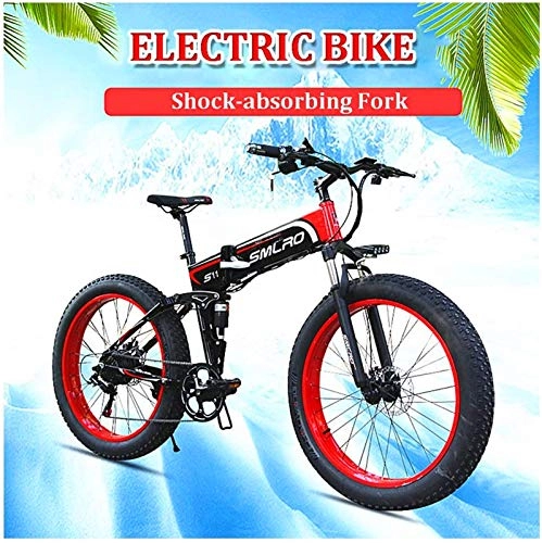 Vélo de montagne électrique pliant : VTT Electrique, 26inch électrique Vélos Neige Adulte Pliable 4.0 Fat Tire Montagne E-Bike avec écran LCD et 48V 14Ah Batterie Amovible for extérieur traving Cyclisme (Color : Red, Size : 48V14Ah)
