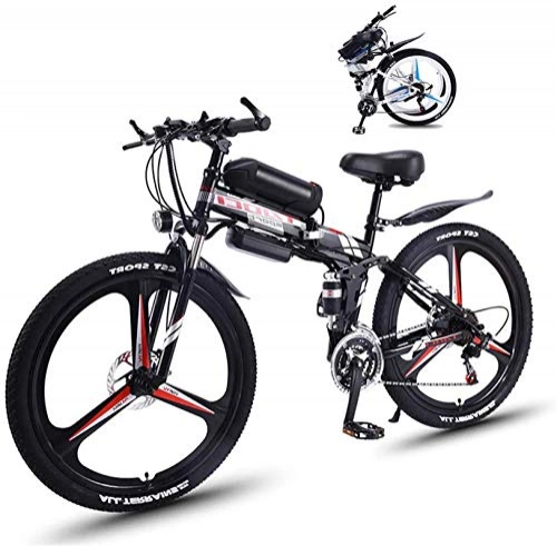 Vélo de montagne électrique pliant : VTT Electrique, Fat Tire électrique Pliant vélo for Adultes avec 26" Super-léger en Alliage de magnésium intégré Roue vélo électrique Pleine Suspension et 21 Vitesses, LED Bike Light (Color : Black)