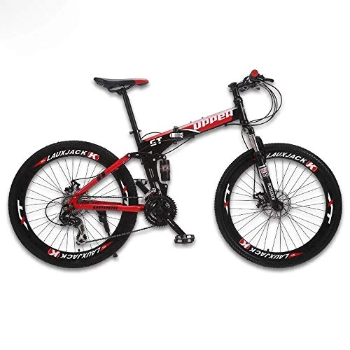 Vélo de montagne électrique pliant : VTT Fold Faire du Vélo Système De Suspension Complète Pliante en Acier 24 Freins à Disques Vitesse (Black Red)