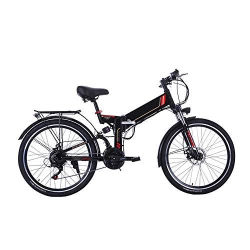 Vélo de montagne électrique pliant : VTT Vélo Electrique Pliante avec Roue De 26 Pouces Batterie Lithium-ION À Grande Capacité 48V 300W Suspension Pleine Qualité Et Engrenage Shimano 21 Vitesses, Noir