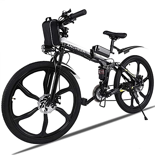 Vélo de montagne électrique pliant : Vélo de Montagne électrique ANCHEER, vélos pliants électriques pour Adultes, vélo électrique de 26 Pouces avec Batterie au Lithium 36 V 8 Ah et Vitesses Professionnelles 21.