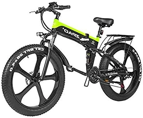 Vélo de montagne électrique pliant : Vélo de Neige électrique, Adultes 48V 1000W vélo électrique Vélo de Montagne électrique 26inch Tire Fat Tire E-Bike 21 Vitesse de Transmission Beach C.