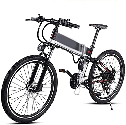 Vélo de montagne électrique pliant : Vélo électrique 26 Pouces Vélo électrique 48V500W Aide à vélo de Montagne assistée Vélo Fat Fat Neige Neige Neige 12AH LI-Batterie 21 Vitesse Beach Cruiser E-Vélo avec siège arrière-Noir