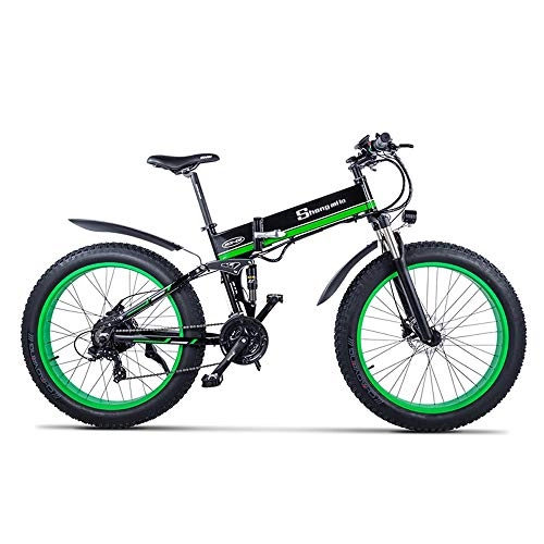 Vélo de montagne électrique pliant : Vélo électrique Fat Bike Bike 1000W-48V-13Ah Li-Batterie 26 * 4.0 VTT VTT Shimano 21 Vitesses Freins à Disque Intelligent vélo électrique