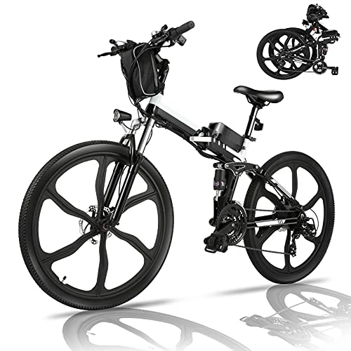 Vélo de montagne électrique pliant : Vélo électrique Pliable 26 Pouces Batterie au Lithium 36V 8Ah, Absorption complète des Chocs, vélo électrique pour Adultes 21 Vitesses (Blanc_Style 1)