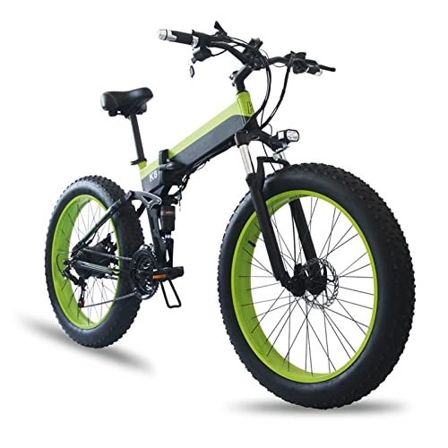 Vélo de montagne électrique pliant : Vélo électrique Pliant 1000W 48V for Adultes E Bike 26 Pouces 4.0 Pneus Fat Neige Vélo électrique Vélo électrique plié en Montagne (Couleur : Vert, Taille : Disc Brake)