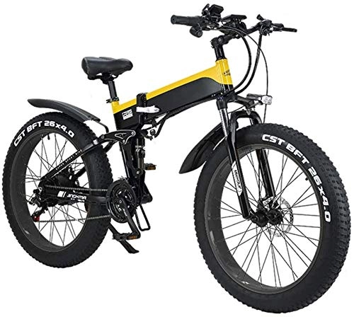 Vélo de montagne électrique pliant : Vélos électriques, 26 "Vélo de montagne électrique pliant pour adultes, moteur de 500W watts 21 / 7 vitesses décalage vélo électrique pour la camaradement de la ville , Bicyclette ( Color : Yellow )