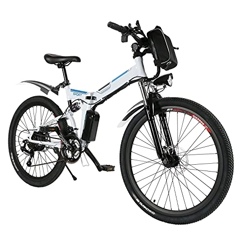 Vélo de montagne électrique pliant : Vélos électriques Speedrid, VTT électriques pour Adultes, vélo électrique Pliant de Banlieue avec Batterie au Lithium 36V 8Ah et Roue intégrée élégante (36V / 8Ah 26'' Blanc)
