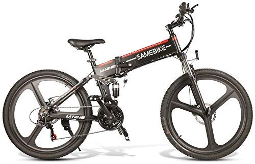 Vélo de montagne électrique pliant : WJSW Sam 26"vélo électrique Pliant E-Bike en Alliage d'aluminium 10.4AH 350W vélo de Ville, système de Suspension complète à 4 Barres, 21 Vitesses, 35KM / H, 499WH, Distance Max 80KM-Noir