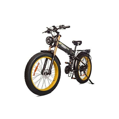 Vélo de montagne électrique pliant : Wonzone ddzxc vélos électriques vélo électrique pliable batterie vélo électrique frein à disque huile 26 pouces VTT vélo de neige (couleur : jaune)