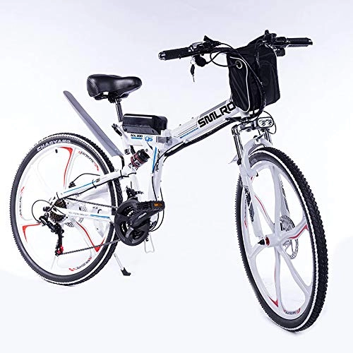 Vélo de montagne électrique pliant : WQY 26 Pouces Pliant Vélo De Montagne Électrique 48 V Batterie Au Lithium Amortisseur Complet Roue Intégrée Vélos 21 Vitesses Ebikes pour Adultes, Blanc