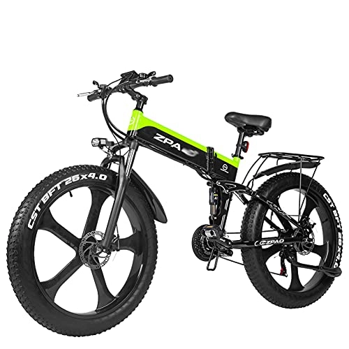 Vélo de montagne électrique pliant : WZW MX3 1000W Pliant Vélo Électrique pour Adultes 48V17Ah 4.0 Gros Pneu Montagne Vélo électrique Trousse avec USB 21 La Vitesse Engrenages Hommes Femmes Électrique Bicyclette (Couleur : Vert)