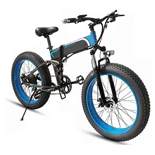 Vélo de montagne électrique pliant : Xcmenl VTT lectrique Pliant pour Adultes, 26" Vlo lectrique pour Homme Femmes, Fat Bike avec Batterie Amovible Au Lithium 48V 10.4Ah pour Hommes Femmes, Bleu