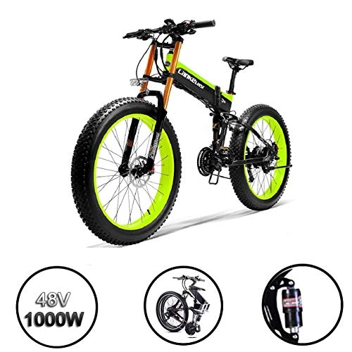 Vélo de montagne électrique pliant : XTD Mise à Niveau 1000W Pliable Fat Tire électrique Bike- 14.5AH / 48V Batterie Au Lithium VTT Dirtbike 27 Vitesses Vélo électrique 26 Pouces E-Bike Sport VTT (Bleu) B
