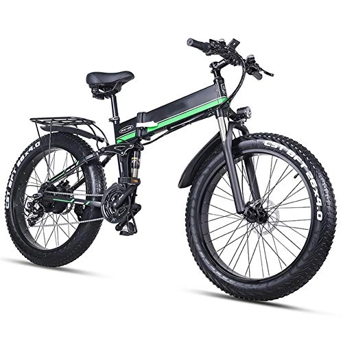 Vélo de montagne électrique pliant : Ylight Vélo Électrique 1000 W Vélo De Plage Électrique 4.0 Fat Tire Vélo Électrique 48V Vélo De Montagne pour Hommes Vélo Électrique De Neige Vélo 26 Pouces, Vert