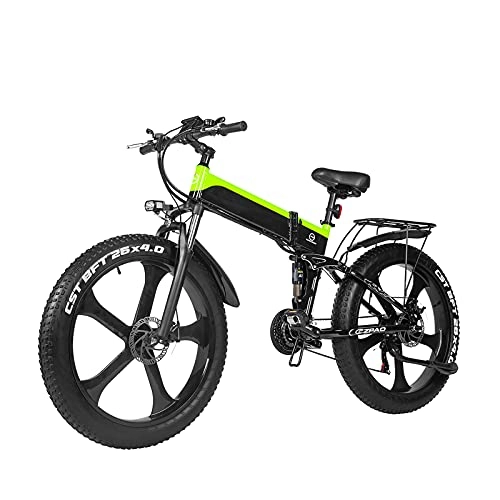 Vélo de montagne électrique pliant : YMLL 26" Vélo Électrique Pliable, Vélos de Montagne Pliable 1000W 48V / 12.8AH Batterie Lithium-ION, 21 Vitesses, Vélo électrique Pliant pour Adultes, Vert