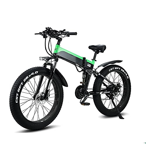 Vélo de montagne électrique pliant : YMLL 26" Vélo Électrique Pliable, Vélos de Montagne Pliable 500W 48V / 12.8AH Batterie Lithium-ION, 21 Vitesses, Vélo électrique Pliant pour Adultes, Vert