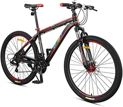 Vélo de montagnes : 27-Speed ​​Mountain Bikes, Suspension avant Hardtail VTT, Adulte Femmes Hommes tout terrain vélo avec double disque de frein, rouge (Color : Black)