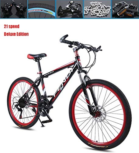 Vélo de montagnes : AISHFP 26 Pouces VTT Adulte, Double Disque de Frein Vélos Cruiser, Plage Motoneige Vélo, Double Couche en Alliage d'aluminium, 21 Vitesses, Rouge, Deluxe Edition