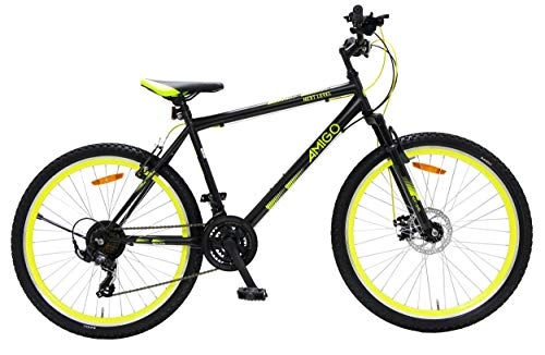Vélo de montagnes : Amigo Next Level - VTT pour garçons et Filles - 26 Pouces - Shimano 21 Vitesses - Convient à partir de 150 cm - avec Frein à Main et béquilles pour vélo - Noir / Jaune