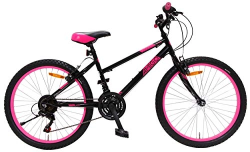 Vélo de montagnes : Amigo Power - VTT pour Filles - 24 Pouces - Shimano 18 Vitesses - Convient à partir de 135 cm - avec Frein à Main et béquilles pour vélo - Noir / Rose