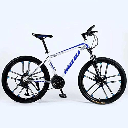 Vélo de montagnes : BECCYYLY Vélo de Montagne VTT 24 / 26 Pouces avec Double Disque de Frein, VTT Adulte, Semi-Rigide vélo avec siège réglable, épaissie Carbone Cadre en Acier, Blanc Bleu, 10 Coupe-Roue Bicyclette