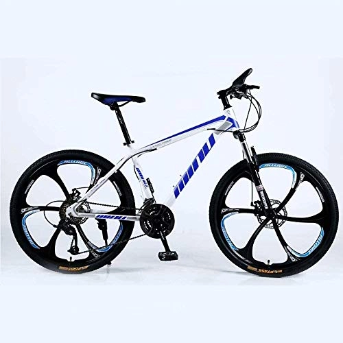 Vélo de montagnes : BECCYYLY Vélo de Montagne VTT 24 / 26 Pouces avec Double Disque de Frein, VTT Adulte, Semi-Rigide vélo avec siège réglable, épaissie Carbone Cadre en Acier, Blanc Bleu, 6 Roues Coupe Bicyclette