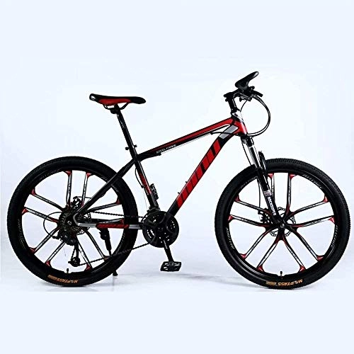 Vélo de montagnes : BECCYYLY Vélo de Montagne VTT 24 / 26 Pouces avec Double Disque de Frein, VTT Adulte, Semi-Rigide vélo avec siège réglable, épaissie Carbone Cadre en Acier, Noir, Rouge, 10 Coupe-Roue, Bicyclette