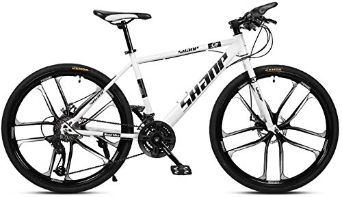 Vélo de montagnes : BECCYYLY Vélo de Montagne VTT, 24 / 26 Pouces Double Frein à Disque, Adulte VTT Pays Gearshift Vélo, VTT Semi-Rigide avec l'acier Siège réglable Carbon Blanc 10 Cutter Bicyclette