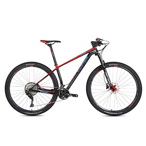 Vélo de montagnes : BIKERISK Fibre de Carbone Mountain Bike 27, 5 / 29' » Vélo Hybride à l'avant / Full Suspension, 22 / 33 Dérailleur délais, Siège réglable (Noir Rouge), 22speed, 27.5×17