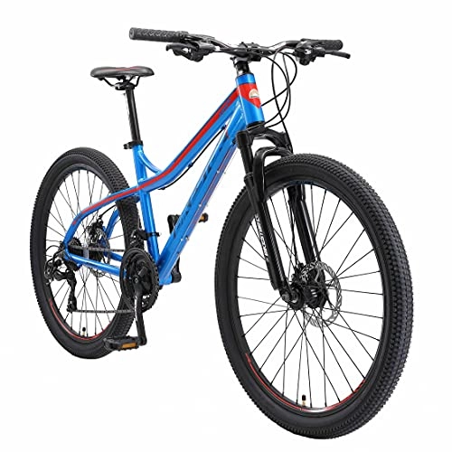 Vélo de montagnes : BIKESTAR VTT en Aluminium, Frein à Disque, 21 Vitesses Shimano, 26 Pouces | Mountainbike Suspension Avant Cadre 16 Pouces | Bleu Orange