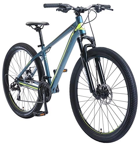 Vélo de montagnes : BIKESTAR VTT en Aluminium, Frein à Disque, 21 Vitesses Shimano, 27.5 Pouces | Mountainbike Cadre 16" Pouces MTB Suspension Avant | Bleu Vert