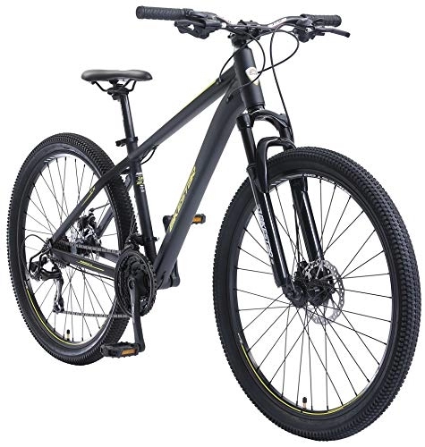 Vélo de montagnes : BIKESTAR VTT en Aluminium, Frein à Disque, 21 Vitesses Shimano, 27.5 Pouces | Mountainbike Cadre 16" Pouces MTB Suspension Avant | Noir Jaune