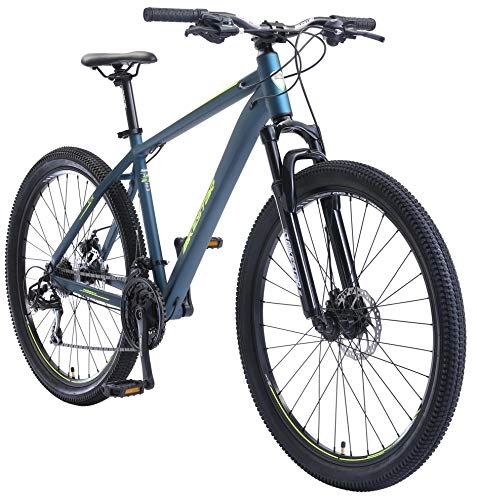 Vélo de montagnes : BIKESTAR VTT en Aluminium, Frein à Disque, 21 Vitesses Shimano, 27.5 Pouces | Mountainbike Cadre 18" Pouces MTB Suspension Avant | Bleu Jaune