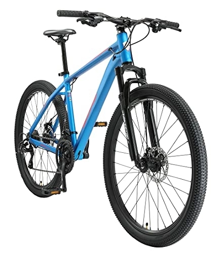 Vélo de montagnes : BIKESTAR VTT en Aluminium, Frein à Disque, 21 Vitesses Shimano, 27.5 Pouces | Mountainbike Cadre 18" Pouces MTB Suspension Avant | Bleu Orange