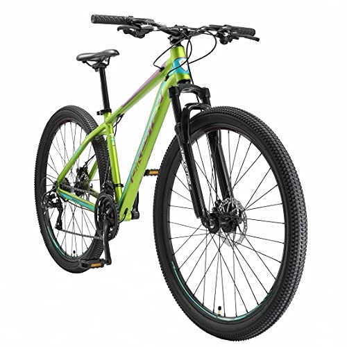 Vélo de montagnes : BIKESTAR VTT en Aluminium, Frein à Disque, 21 Vitesses Shimano, 29 Pouces | Mountainbike Cadre 17" Pouces MTB Suspension Avant | Vert Bleu