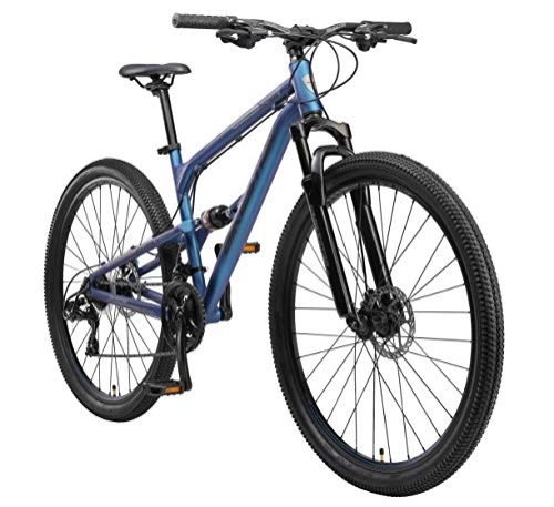 Vélo de montagnes : BIKESTAR VTT en Aluminium, Frein à Disque, 21 Vitesses Shimano, 29 Pouces | Mountainbike Tout Suspension Integral Cadre 17.5 Pouces | Bleu