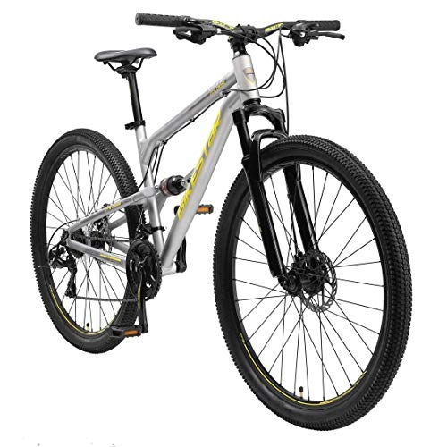 Vélo de montagnes : BIKESTAR VTT en Aluminium, Frein à Disque, 21 Vitesses Shimano, 29 Pouces | Mountainbike Tout Suspension Integral Cadre 17.5 Pouces | Gris