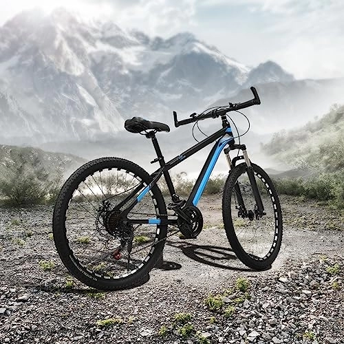 Vélo de montagnes : Brride VTT 26 pouces pour les voyages, l'exploration, les vélos adultes – 21 vitesses, freins à disque mécaniques, fourche amortissante, design sportif pour le trail, noir, bleu