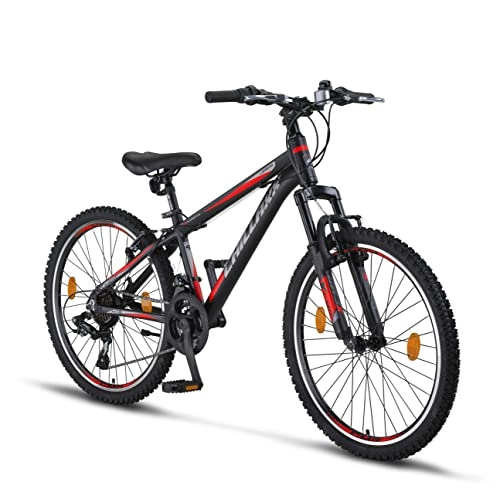 Vélo de montagnes : Chillaxx Bike Legend Premium en 24 et 26 pouces, VTT en aluminium V-Brake Vélo pour garçons, filles, hommes et femmes - 21 vitesses - Vélo VTT en aluminium (26 pouces, noir / rouge)