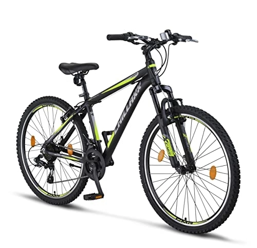 Vélo de montagnes : Chillaxx Bike Legend Premium en 24 et 26 pouces, VTT en aluminium V-Brake Vélo pour garçons, filles, hommes et femmes - 21 vitesses - Vélo VTT pour homme en aluminium (26 pouces, noir / citron vert)